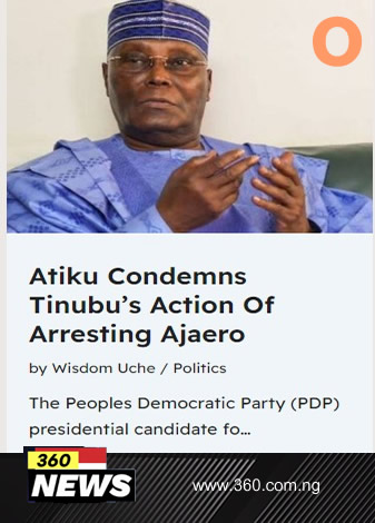 Atiku Condemns Tinubu's Action Of Arresting AjaeroAtiku Condemns Tinubu's Action Of Arresting Ajaero