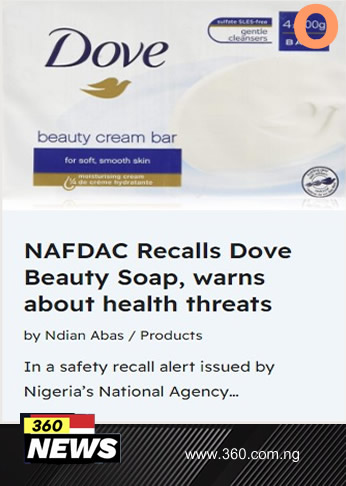 NAFDAC Recalls Dove Beauty Soap, warns about health threats