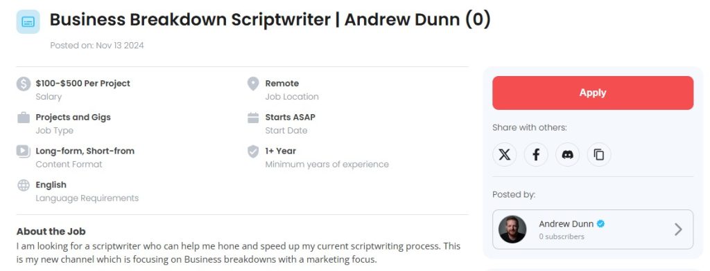 Scriptwriter for Business Breakdown Channel