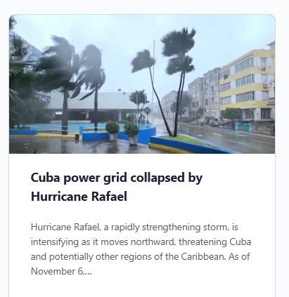 Cuba power grid collapsed by Hurricane Rafael